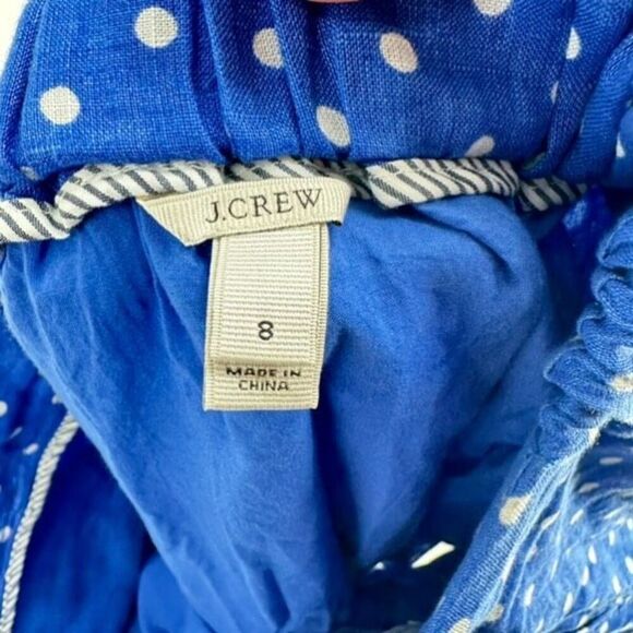 J CREW Mini Skirt Blue White Linen Polka Dot Drawstring Size 8 Pull‎ on Feminine - Picture 6 of 9